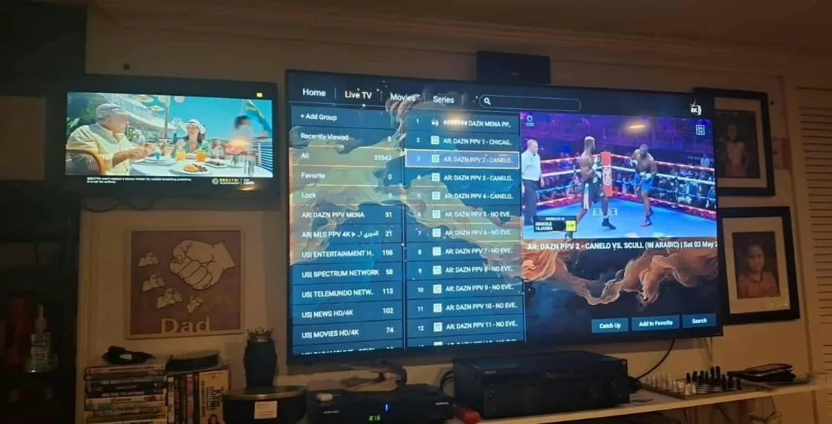 Multi-screen IPTV setup with live channels and PPV sports — IPTV providers in the US guide