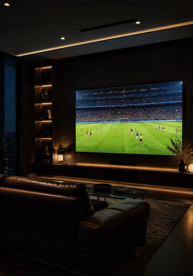 IPTV USA 4K live TV streaming on a home theater screen